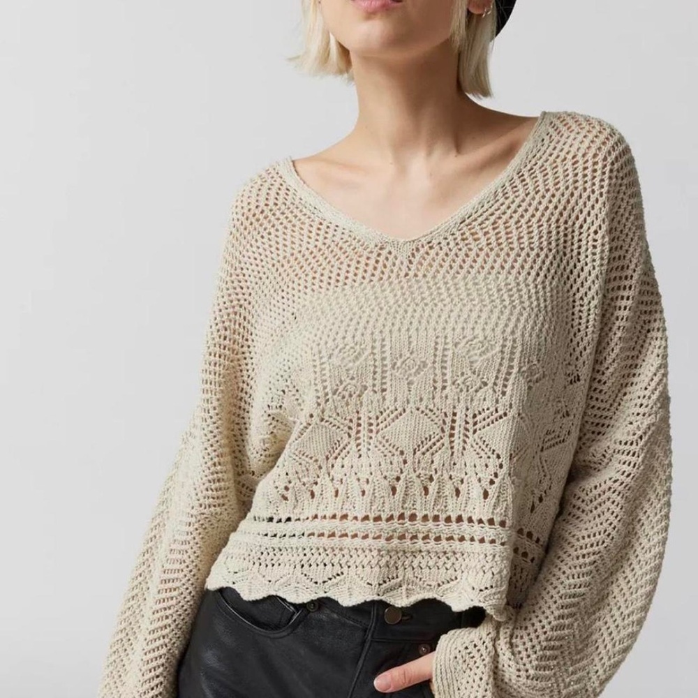 Urban Outfitters Knit V-Neck Sweater in Cream
